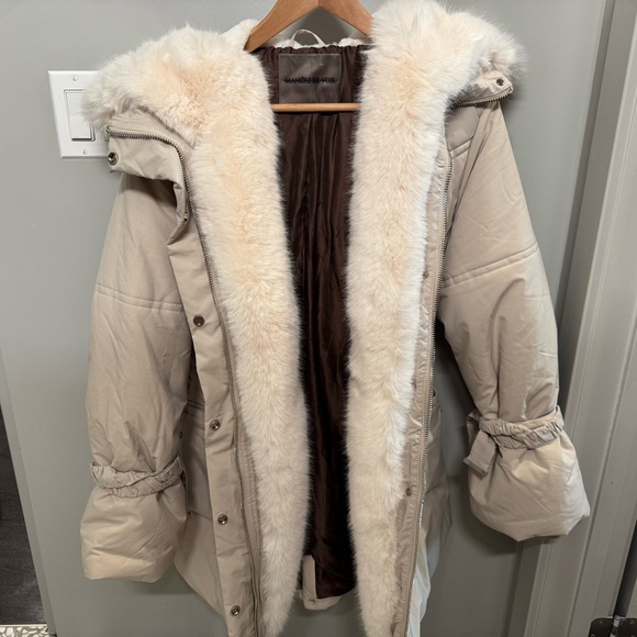 Maniere De Voir Jackets & Blazers - Maniere De Voir Faux Fur Puffer Beige Cream Coat UK 10 US 6